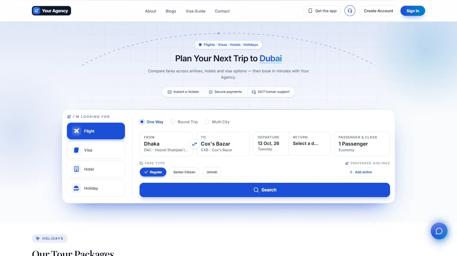 Header in Layout 1, on a white-label booking site